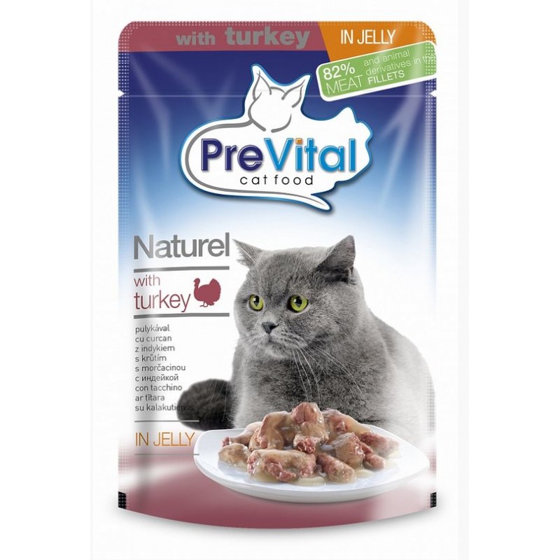 PreVital консервы для кошек кусочки в желе с индейкой 85 гр
