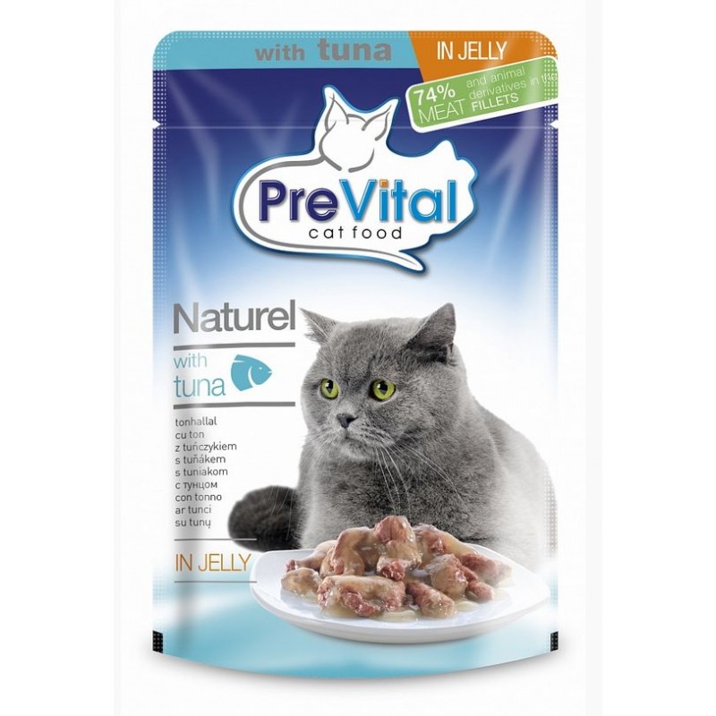 PreVital консервы для кошек кусочки в желе с тунцом 85 гр