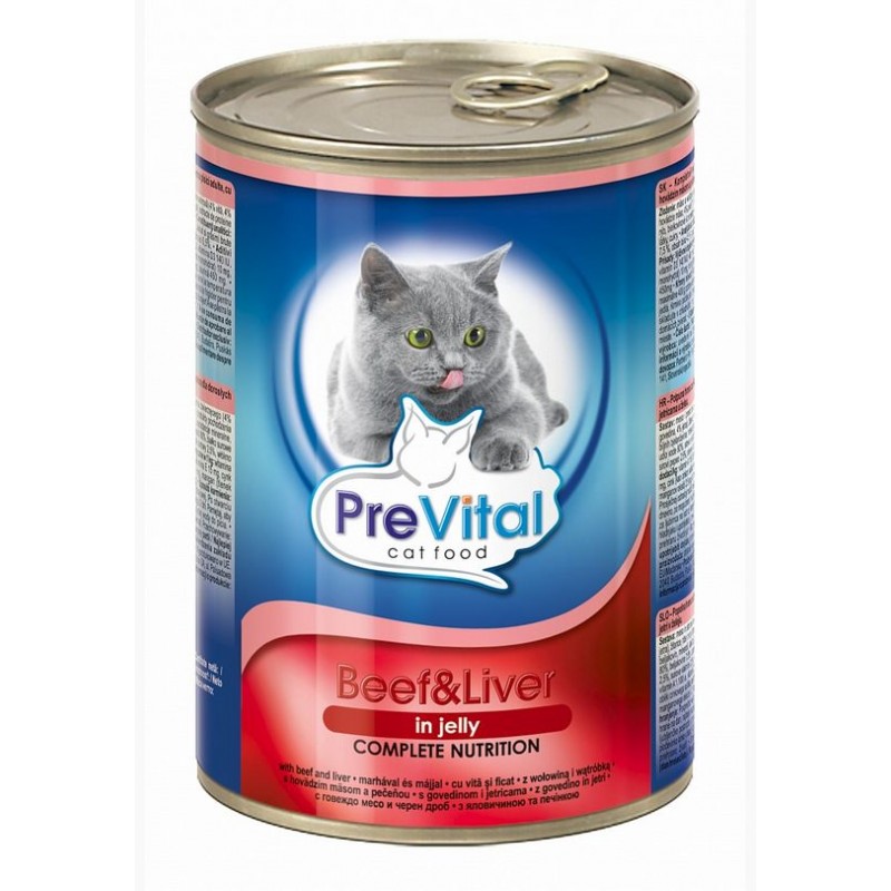 PreVital консервы для кошек в желе с говядиной и печенью 415 гр