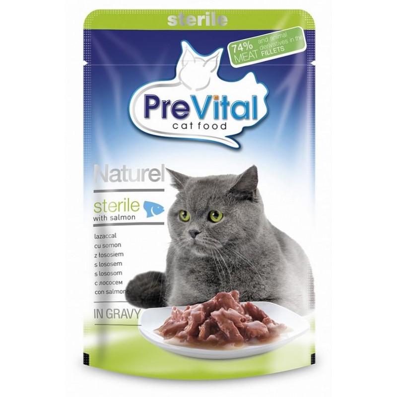 PreVital консервы для стерилизованных кошек кусочки в соусе с лососем 85 гр
