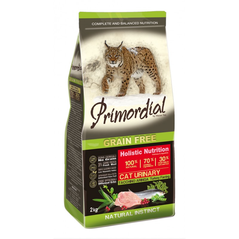 Купить Беззерновой корм для кошек Primordial (32/16.5) при МКБ с индейкой и сельдью 400 гр Primordial в Калиниграде с доставкой (фото)