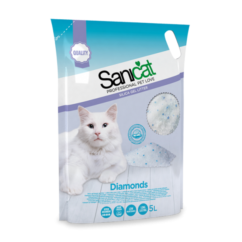 Наполнитель для кошачьего туалета Sanicat Diamonds Silica Gel прочные силикагелевые гранулы, 5 л