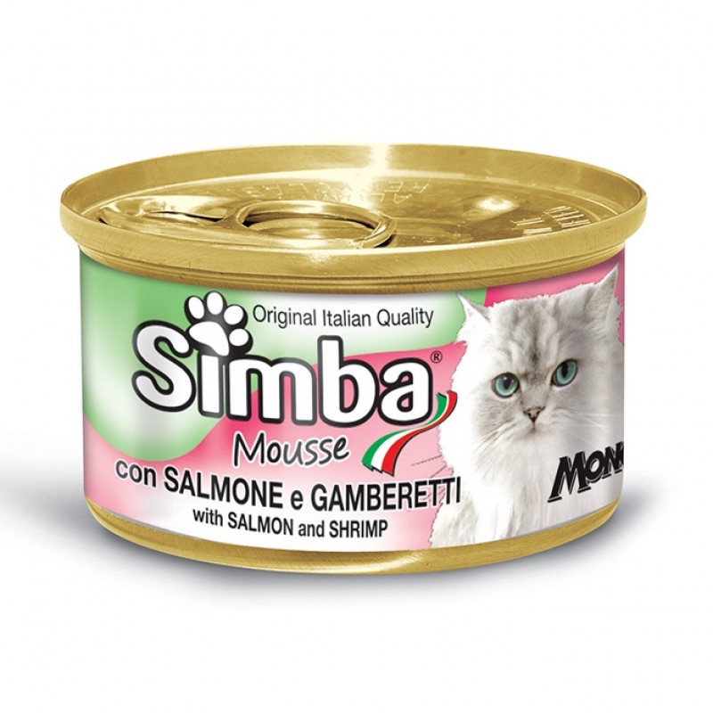 Влажный корм (консервы) Monge Simba Cat Mousse мусс для кошек лосось/креветки 85 гр