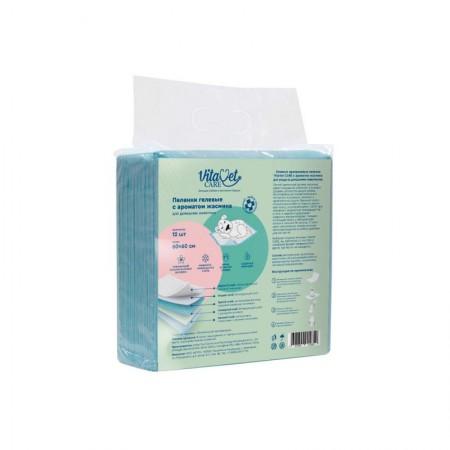Пеленки VitaVet CARE гелевые, с ароматом жасмина, 60х60 см, 12 шт.