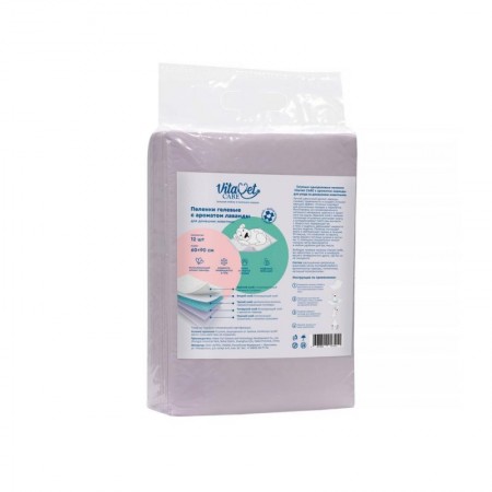Пеленки VitaVet CARE гелевые, с ароматом лаванды, 60х90 см, 12 шт.