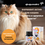 Купить Витаминно-минеральный комплекс Фармавит Актив для кошек Красота и здоровье шерсти, 60 таблеток Фармавит в Калиниграде с доставкой (фото 1)