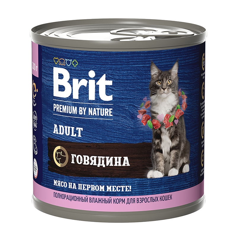 Консервы Brit Premium Говядина для взрослых кошек