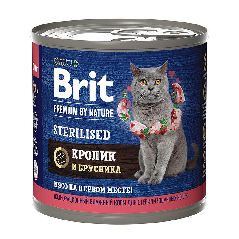 Консервы Brit Premium Кролик и брусника для стерилизованных кошек