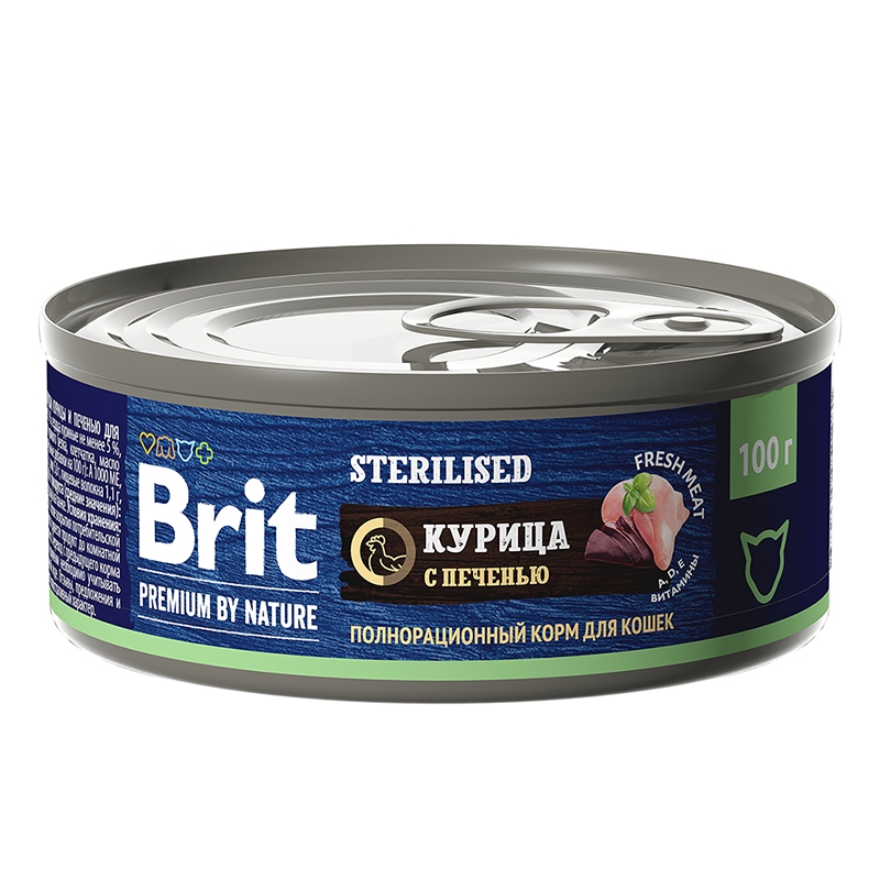 Консервы Brit Premium Курица с печенью для стерилизованных кошек