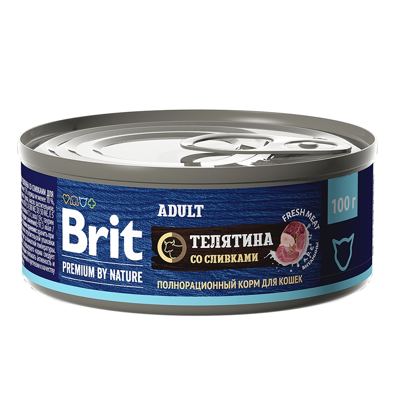Консервы Brit Premium Телятина со сливками для взрослых кошек