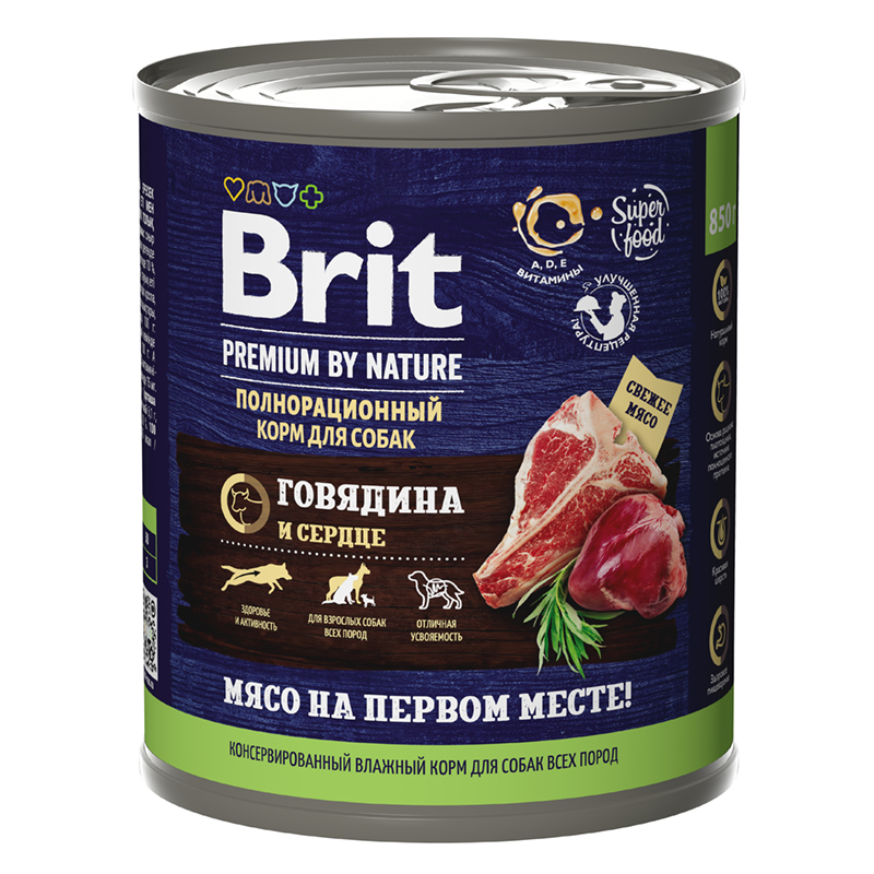 Brit Premium влажный корм для собак Говядина и сердце