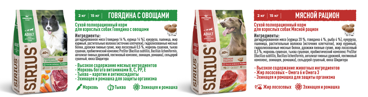 купить Сухой корм SIRIUS для собак с бесплатной доставкой в Калининграде